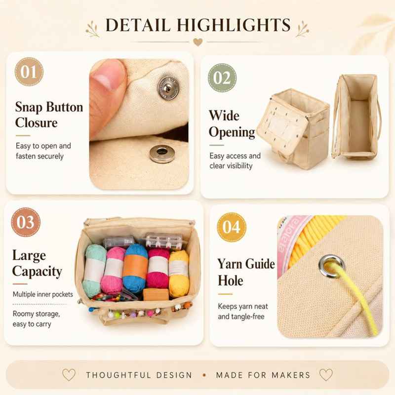 Knit Anywhere Instantly! Tangle-Free Canvas Yarn Bag