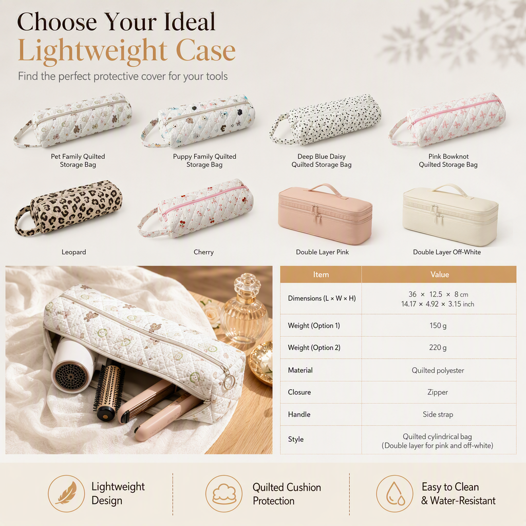 Protect Hair Tools Instantly! Quilted Shockproof Travel Case