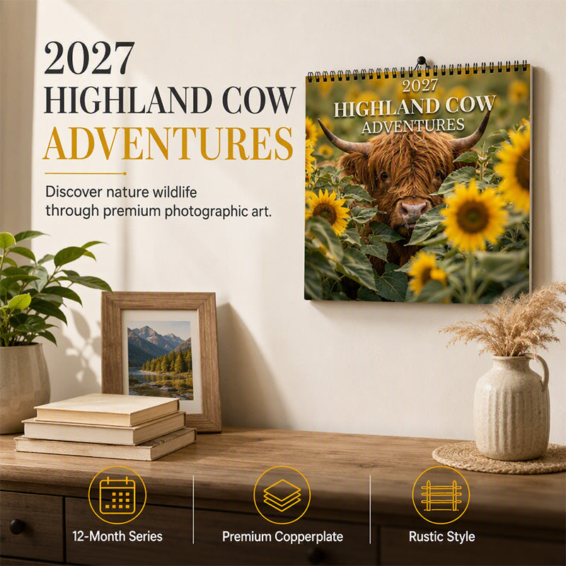 Plan 2027 Instantly! No-Fade Highland Cow Wall Calendar