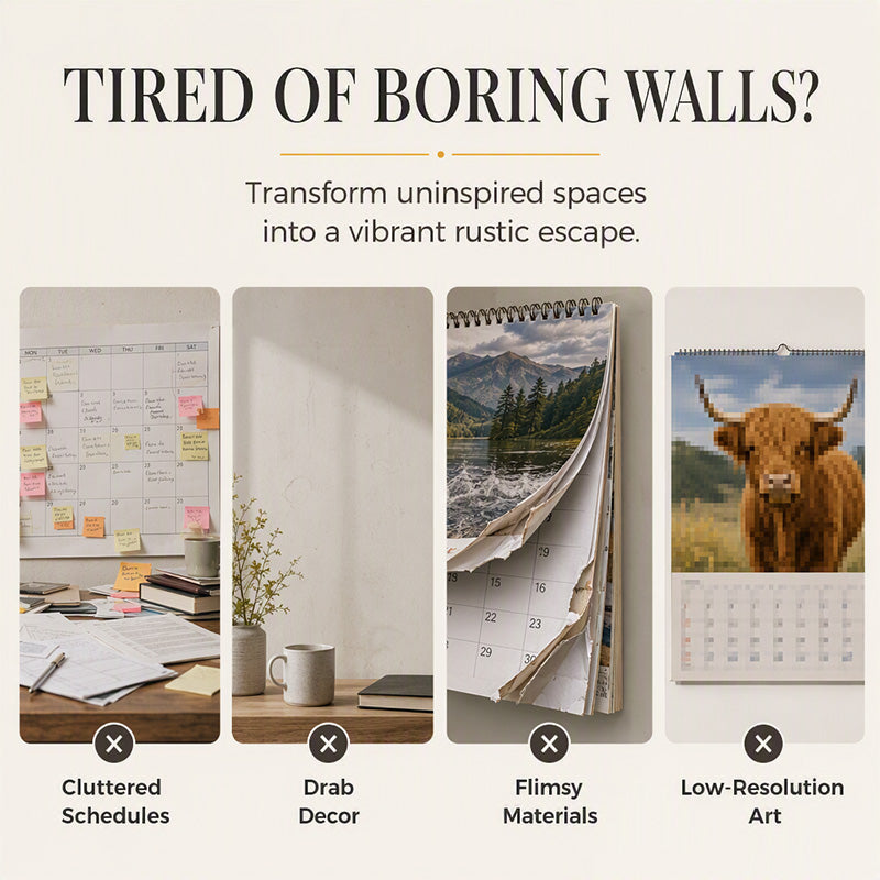 Plan 2027 Instantly! No-Fade Highland Cow Wall Calendar