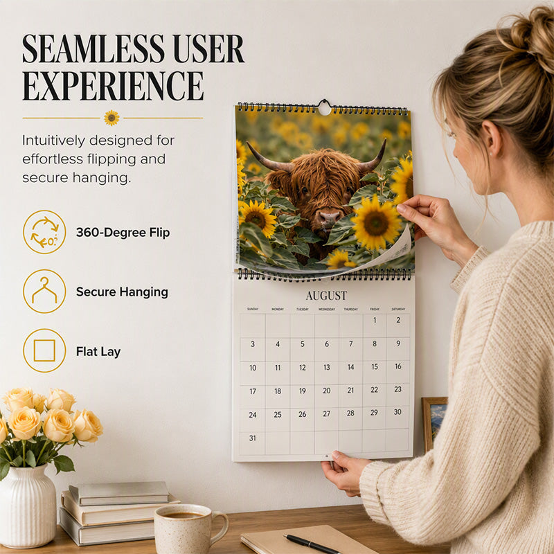 Plan 2027 Instantly! No-Fade Highland Cow Wall Calendar