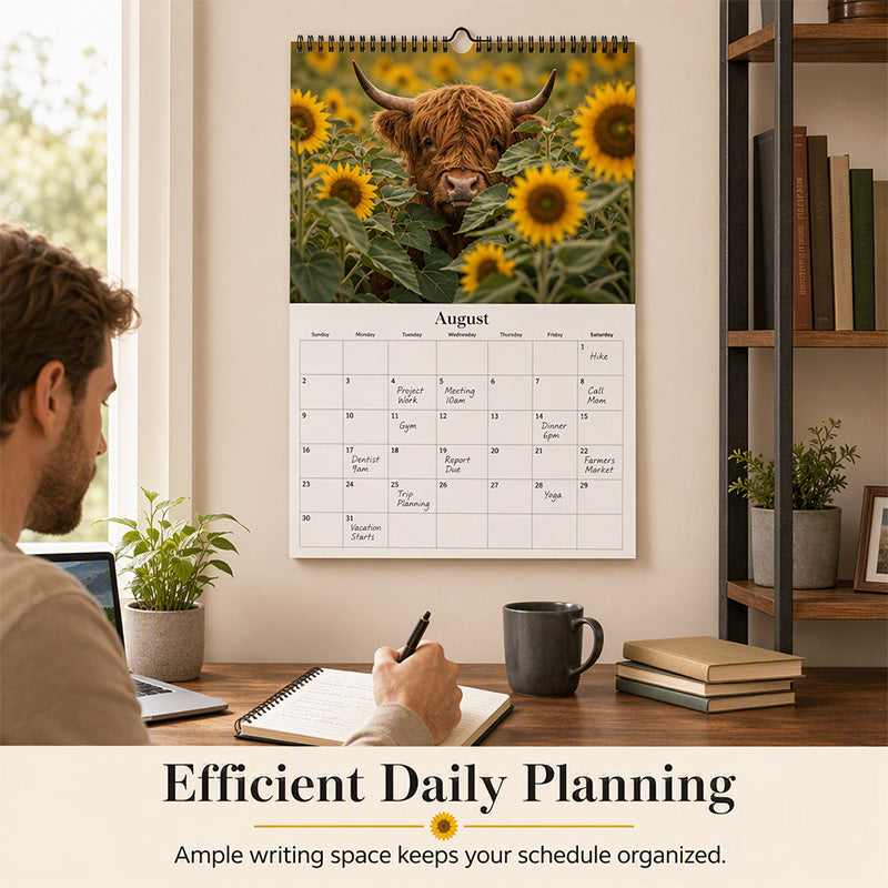 Plan 2027 Instantly! No-Fade Highland Cow Wall Calendar