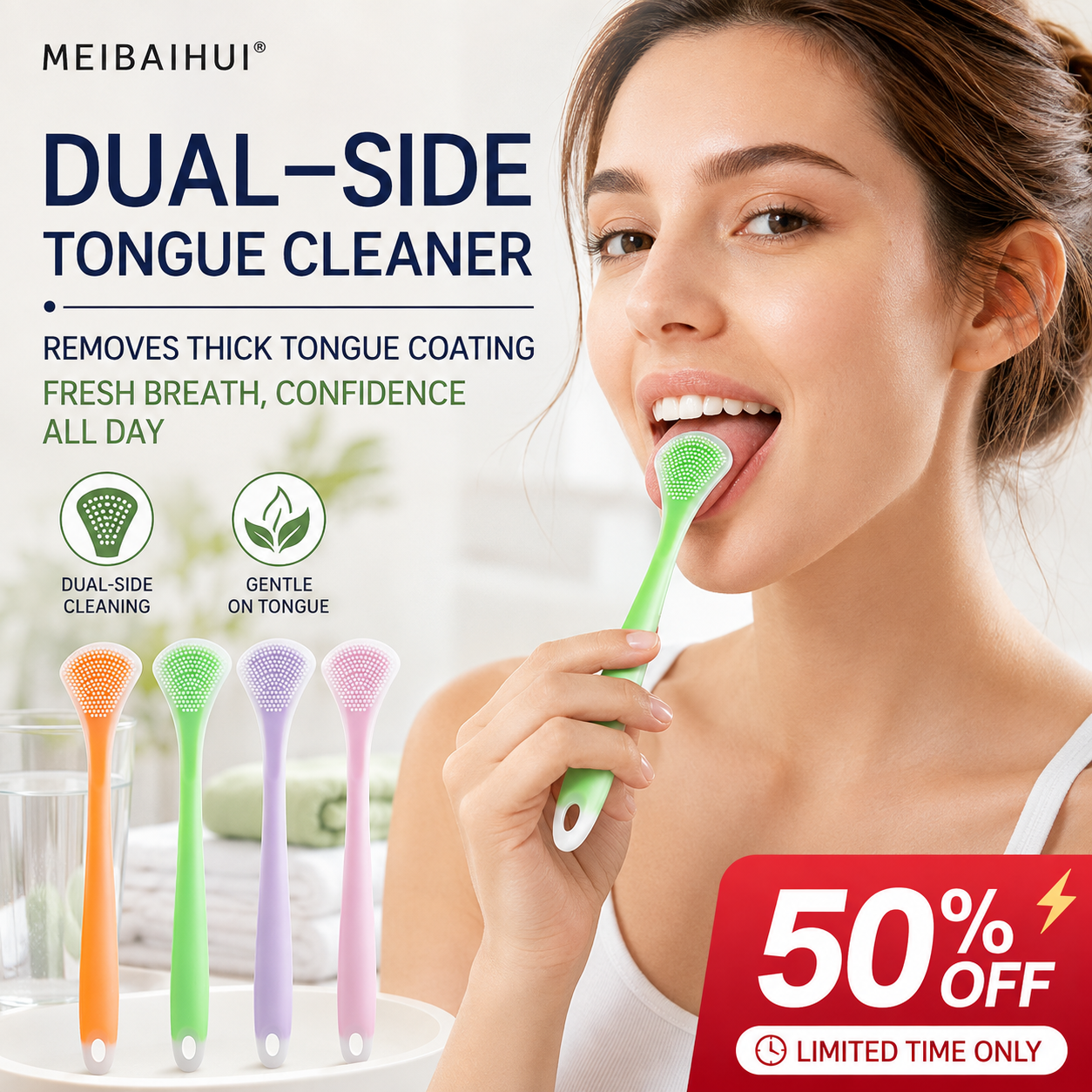 Clean Tongue Instantly! No-Gag 3-in-1 Silicone Scraper