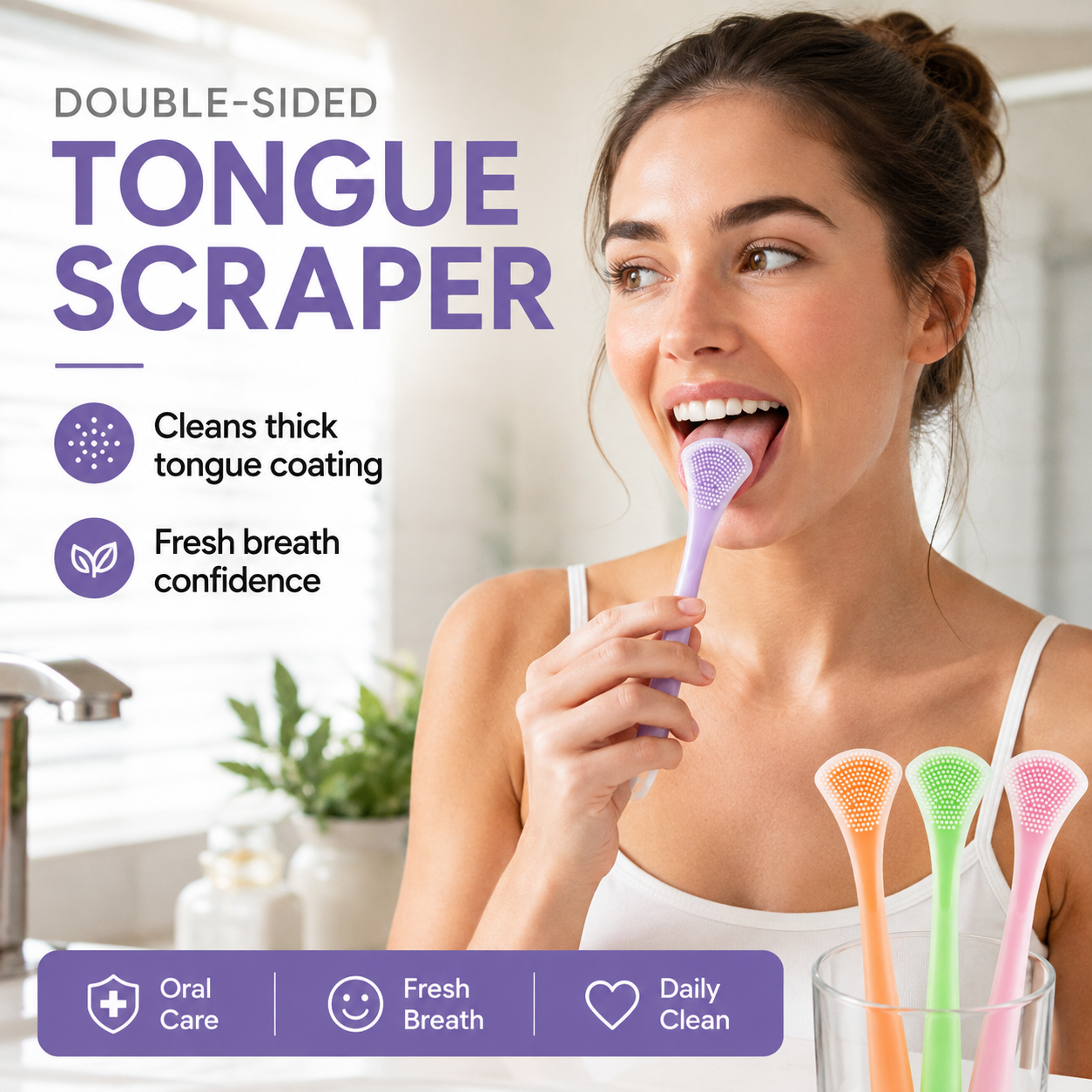 Clean Tongue Instantly! No-Gag 3-in-1 Silicone Scraper