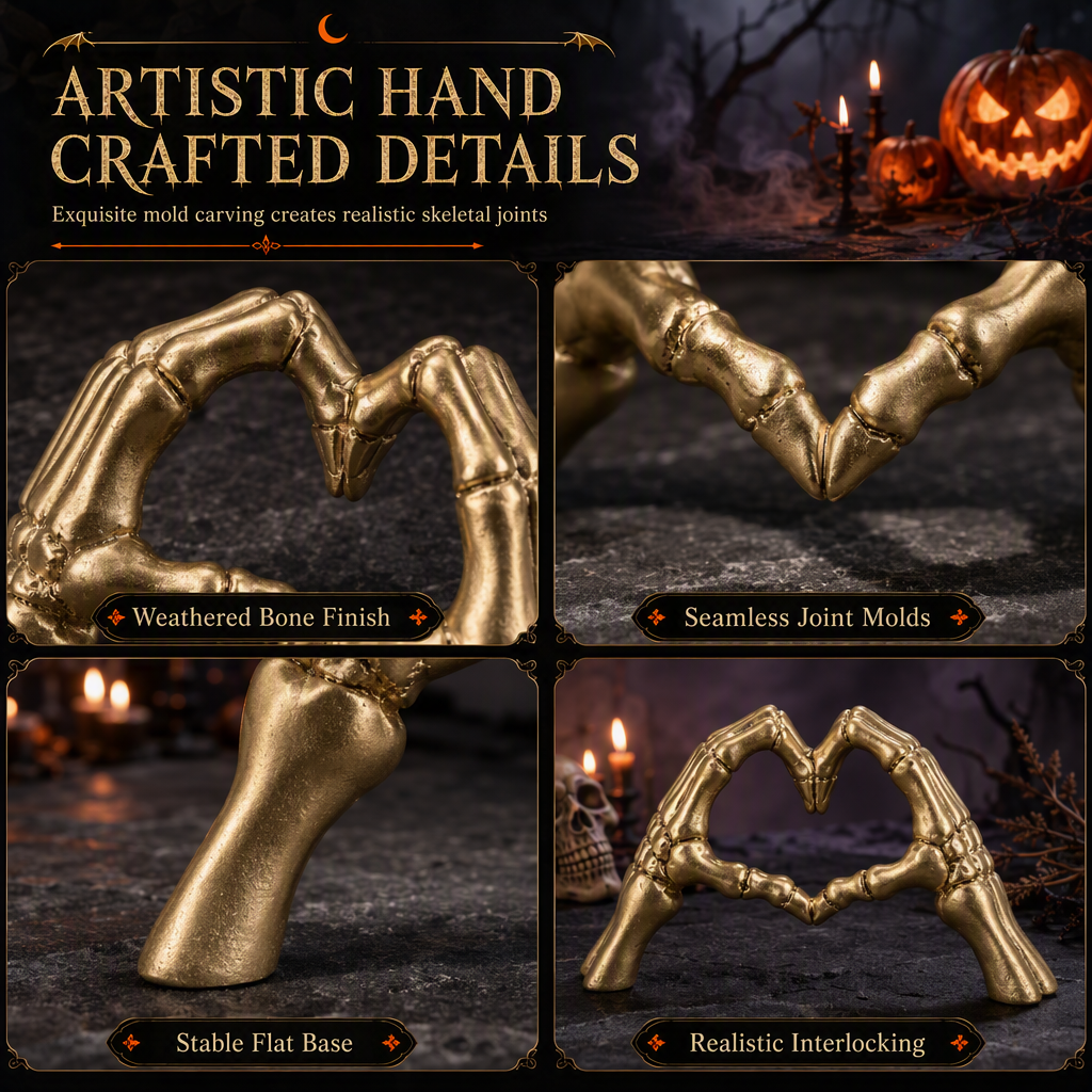 Add Gothic Charm Instantly! Skeleton Heart Hand Ornament