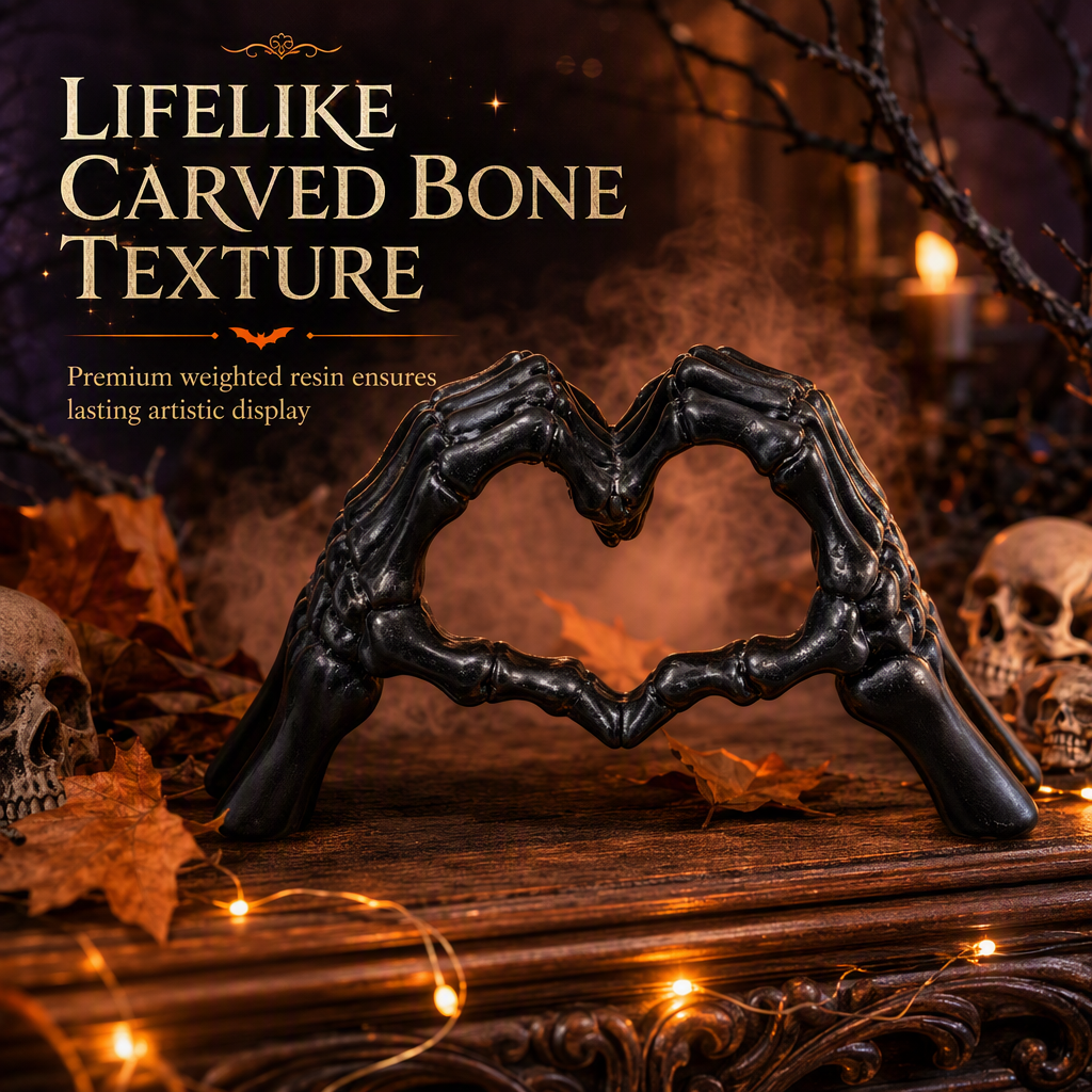 Add Gothic Charm Instantly! Skeleton Heart Hand Ornament