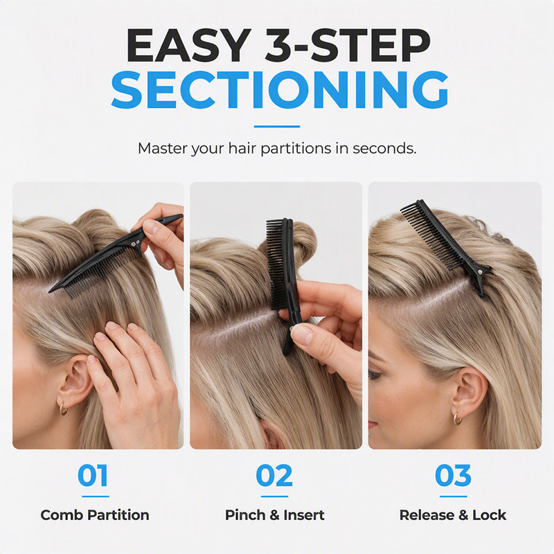 Section Hair Instantly! No-Slip Salon-Grade Comb Clips