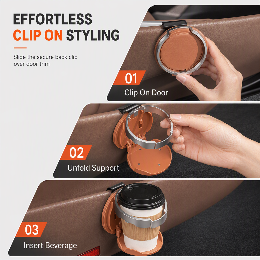 Add Storage Instantly! No-Drill Fold-Flat Car Cup Holder