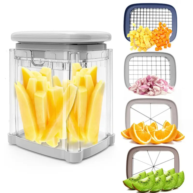Cut Fries Instantly! No-Mess 4-Blade Container Fry Cutter