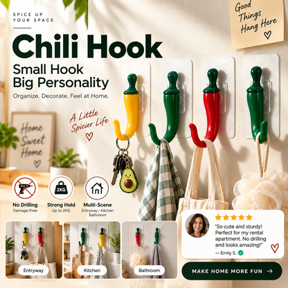 🌶️ Cute Chili-Shaped No-Drill Wall Hooks