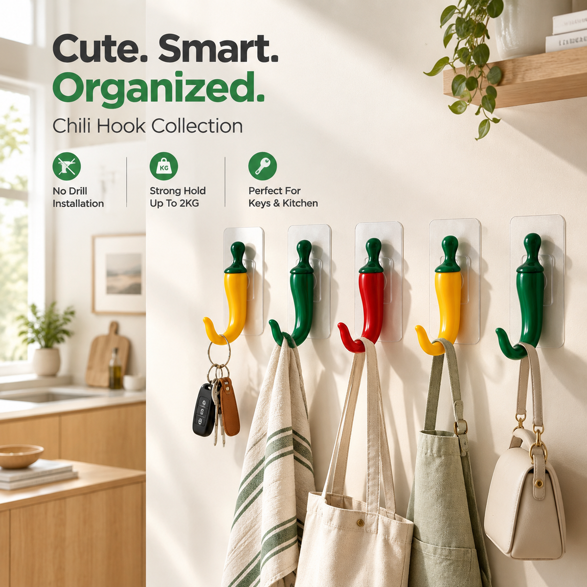 🌶️ Cute Chili-Shaped No-Drill Wall Hooks