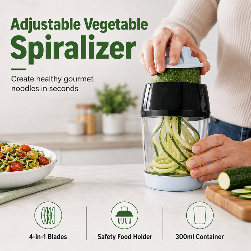 Spiral Any Veggie Instantly! No-Slip 4-in-1 Storage Slicer