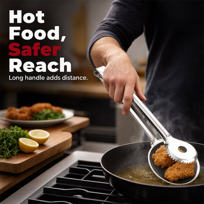 Lift Fried Food Instantly! No-Splatter 2-in-1 Oil Filter Tongs