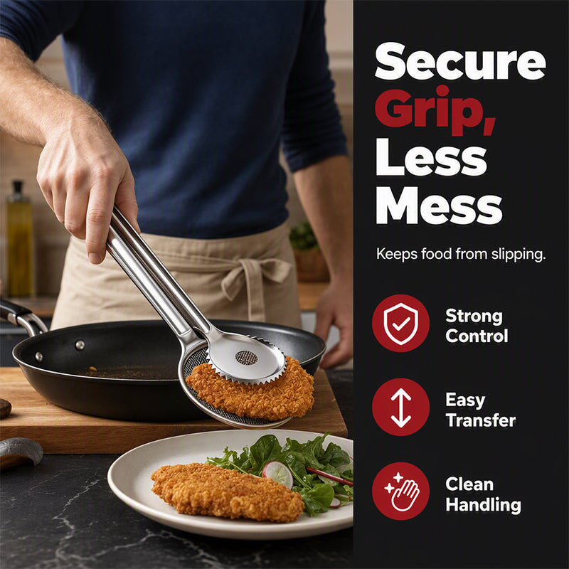 Lift Fried Food Instantly! No-Splatter 2-in-1 Oil Filter Tongs