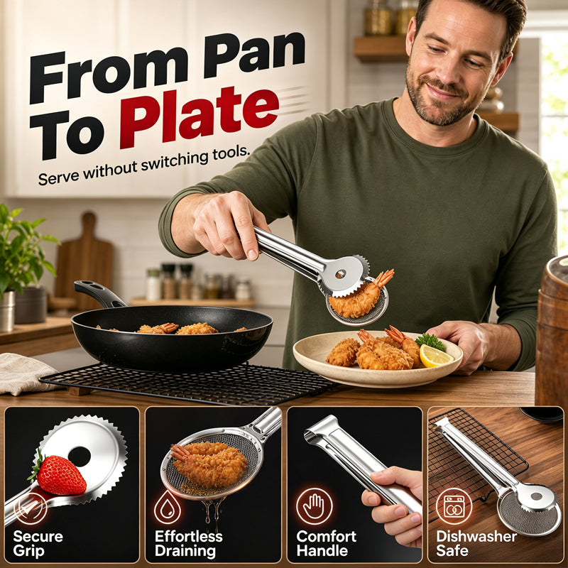 Lift Fried Food Instantly! No-Splatter 2-in-1 Oil Filter Tongs