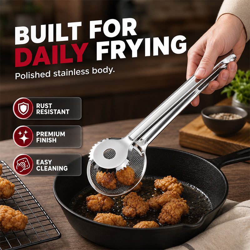 Lift Fried Food Instantly! No-Splatter 2-in-1 Oil Filter Tongs