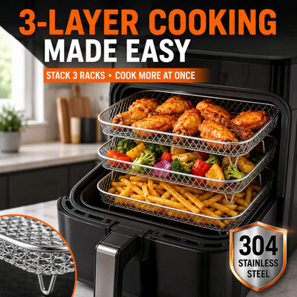 Cook 3 Layers Instantly! Stackable Stainless Steel Air Fryer Rack