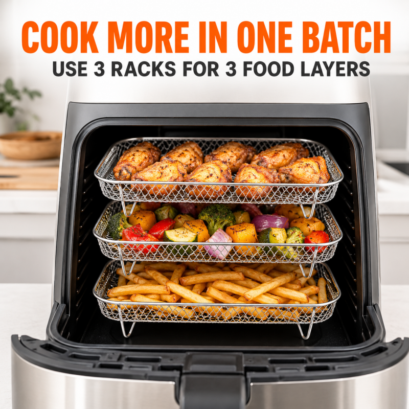 Cook 3 Layers Instantly! Stackable Stainless Steel Air Fryer Rack
