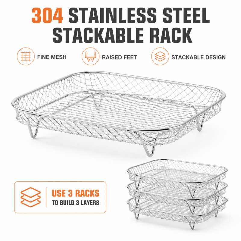 Cook 3 Layers Instantly! Stackable Stainless Steel Air Fryer Rack