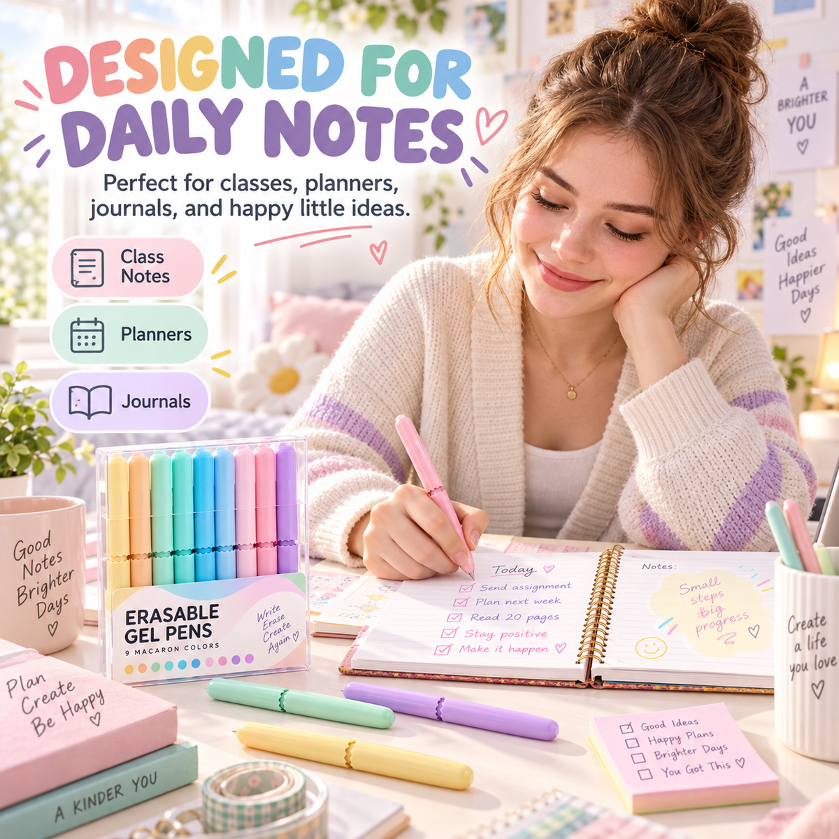 Write & Erase Instantly! No-Mess 8-Color Erasable Gel Pens