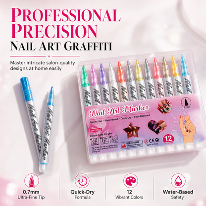 Create Fine Nail Art Instantly! 12-Color 0.7mm Detail Pen Set
