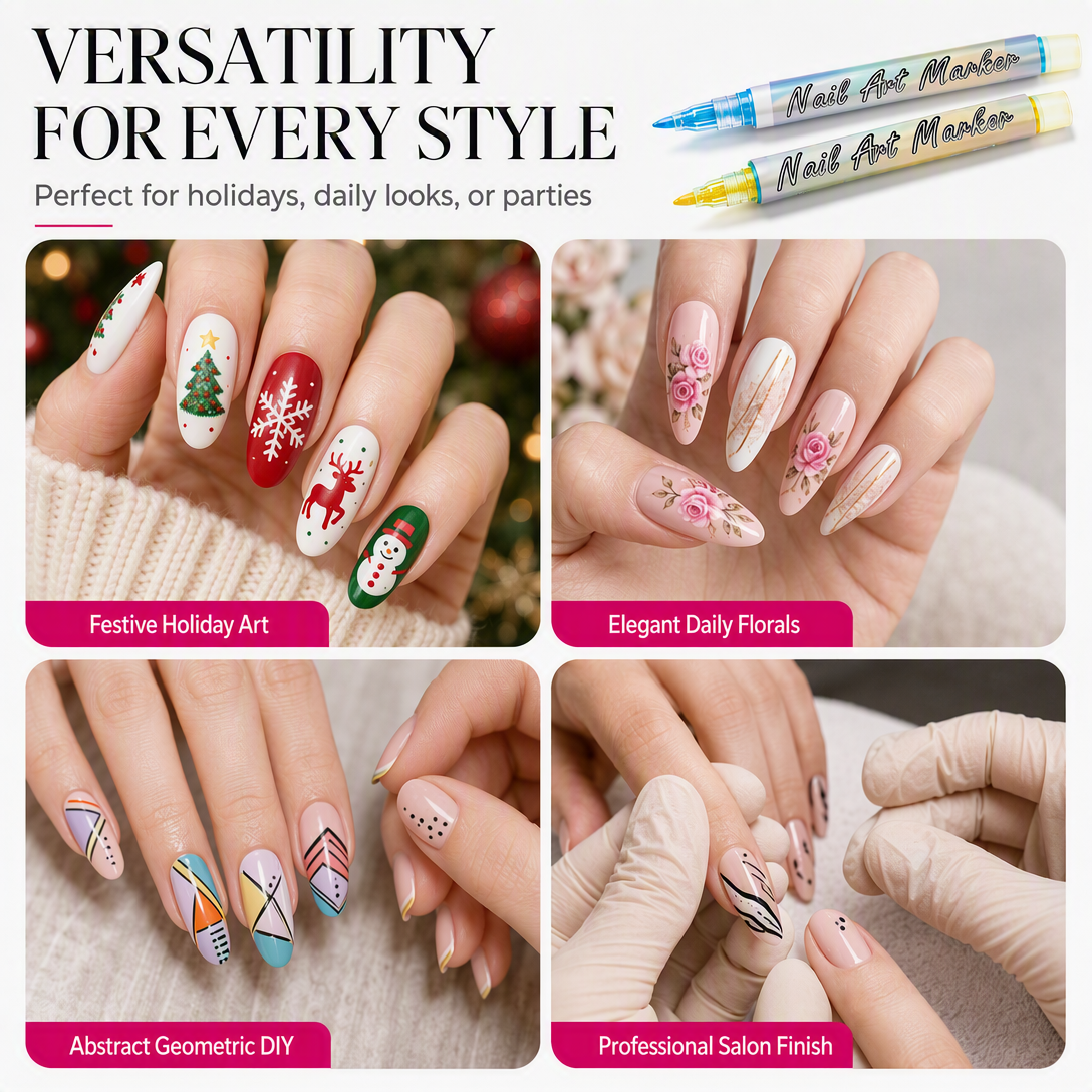 Create Fine Nail Art Instantly! 12-Color 0.7mm Detail Pen Set