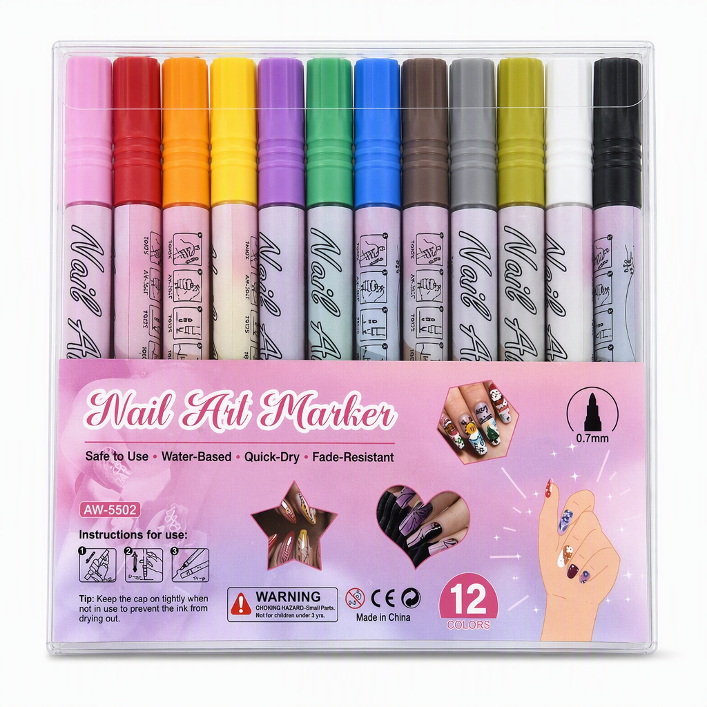Create Fine Nail Art Instantly! 12-Color 0.7mm Detail Pen Set