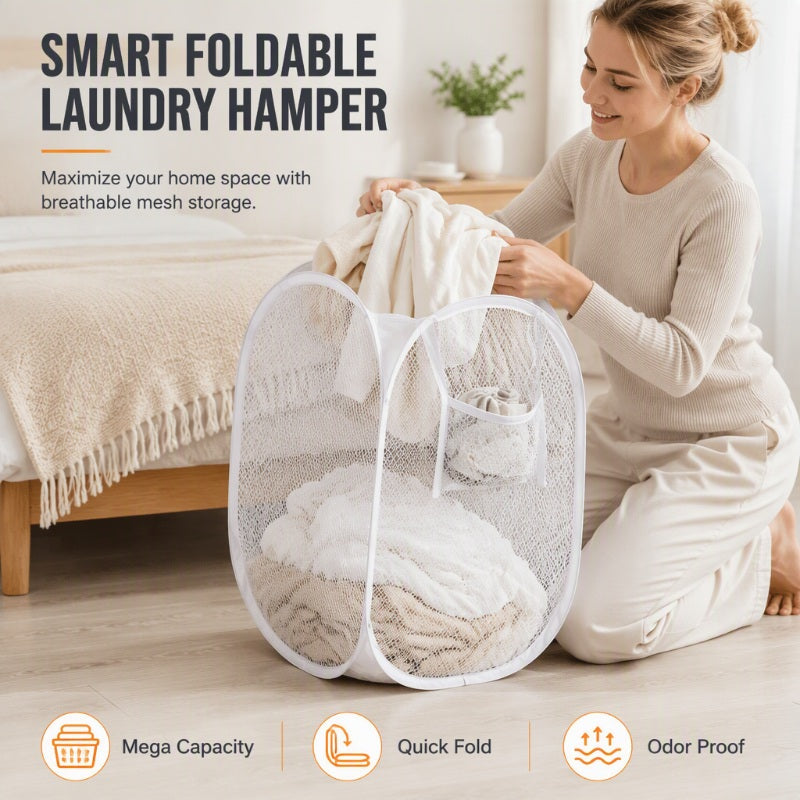 Organize Laundry Instantly! No-Clutter Collapsible Mesh Hamper