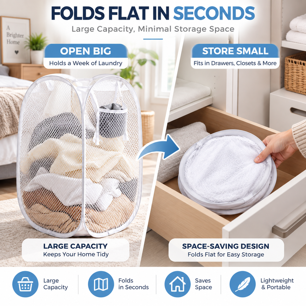 Organize Laundry Instantly! No-Clutter Collapsible Mesh Hamper