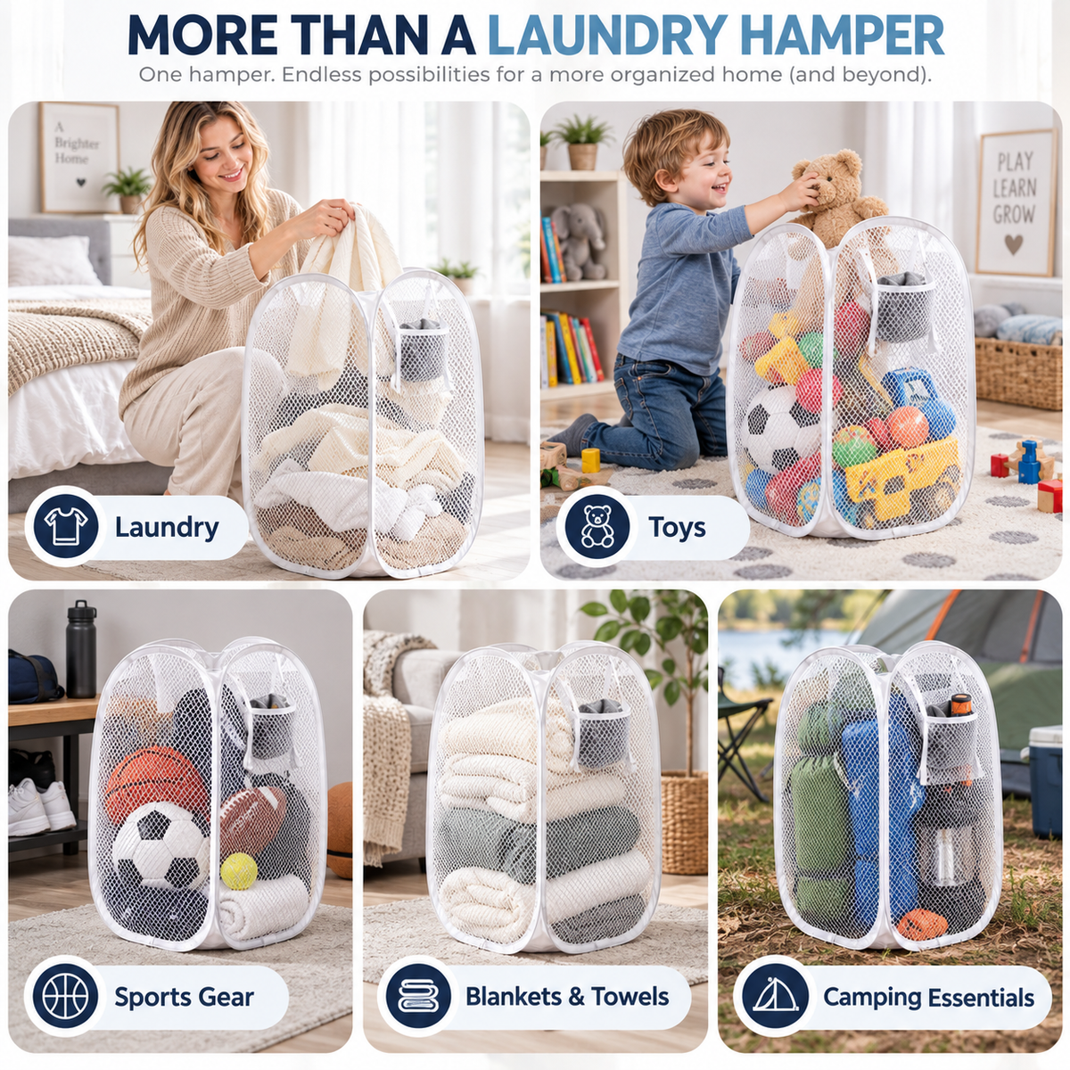Organize Laundry Instantly! No-Clutter Collapsible Mesh Hamper