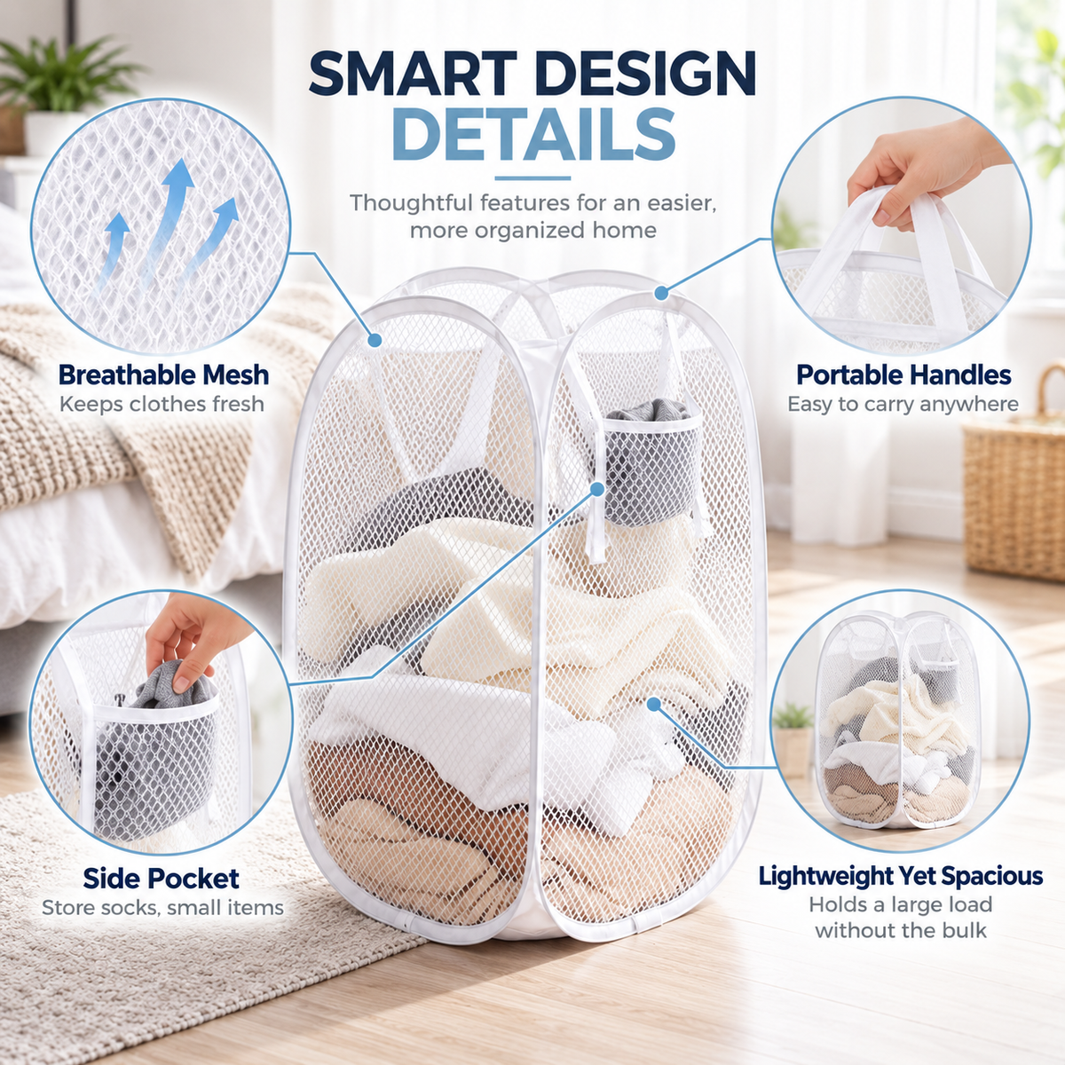 Organize Laundry Instantly! No-Clutter Collapsible Mesh Hamper