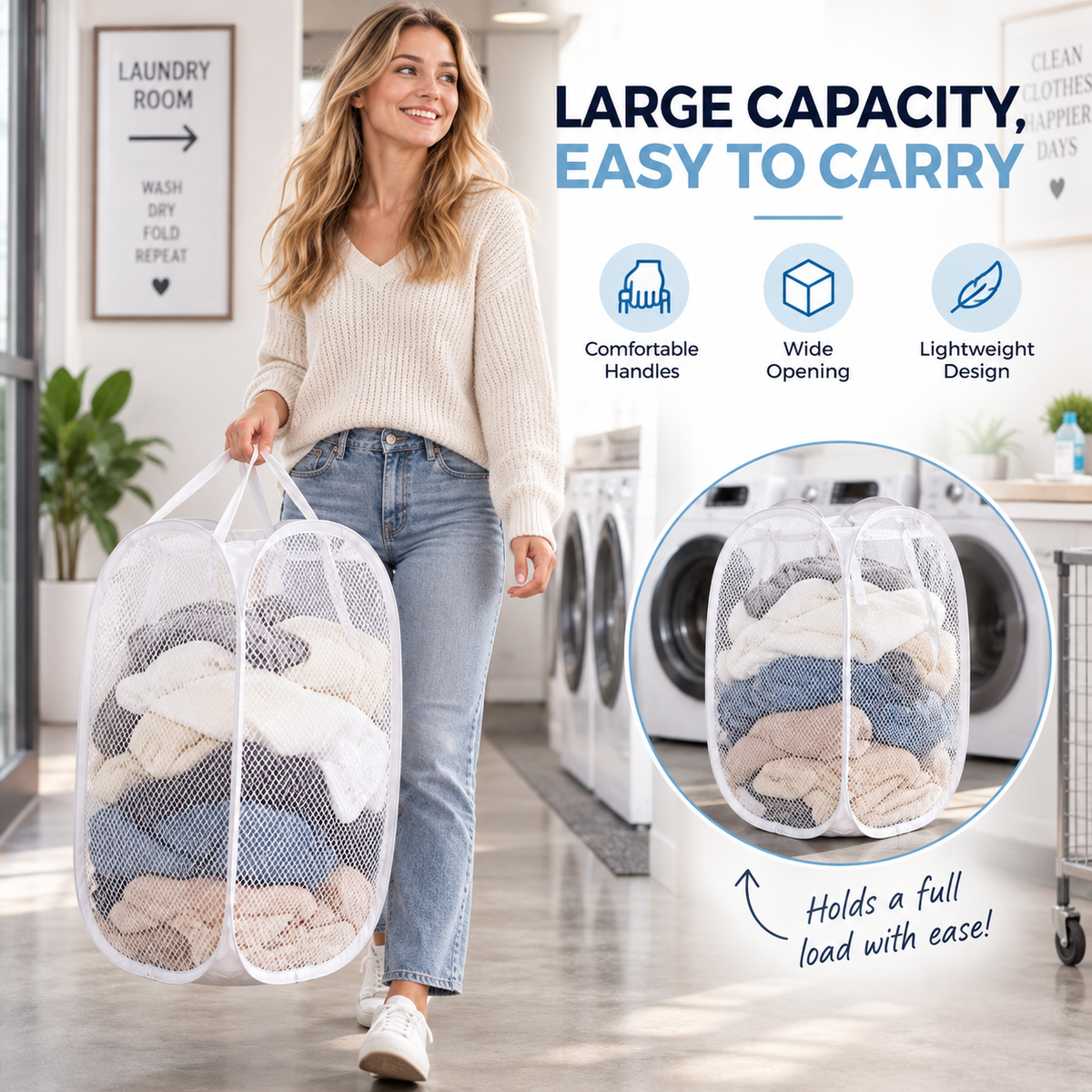 Organize Laundry Instantly! No-Clutter Collapsible Mesh Hamper
