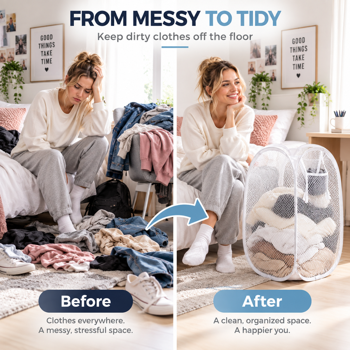 Organize Laundry Instantly! No-Clutter Collapsible Mesh Hamper