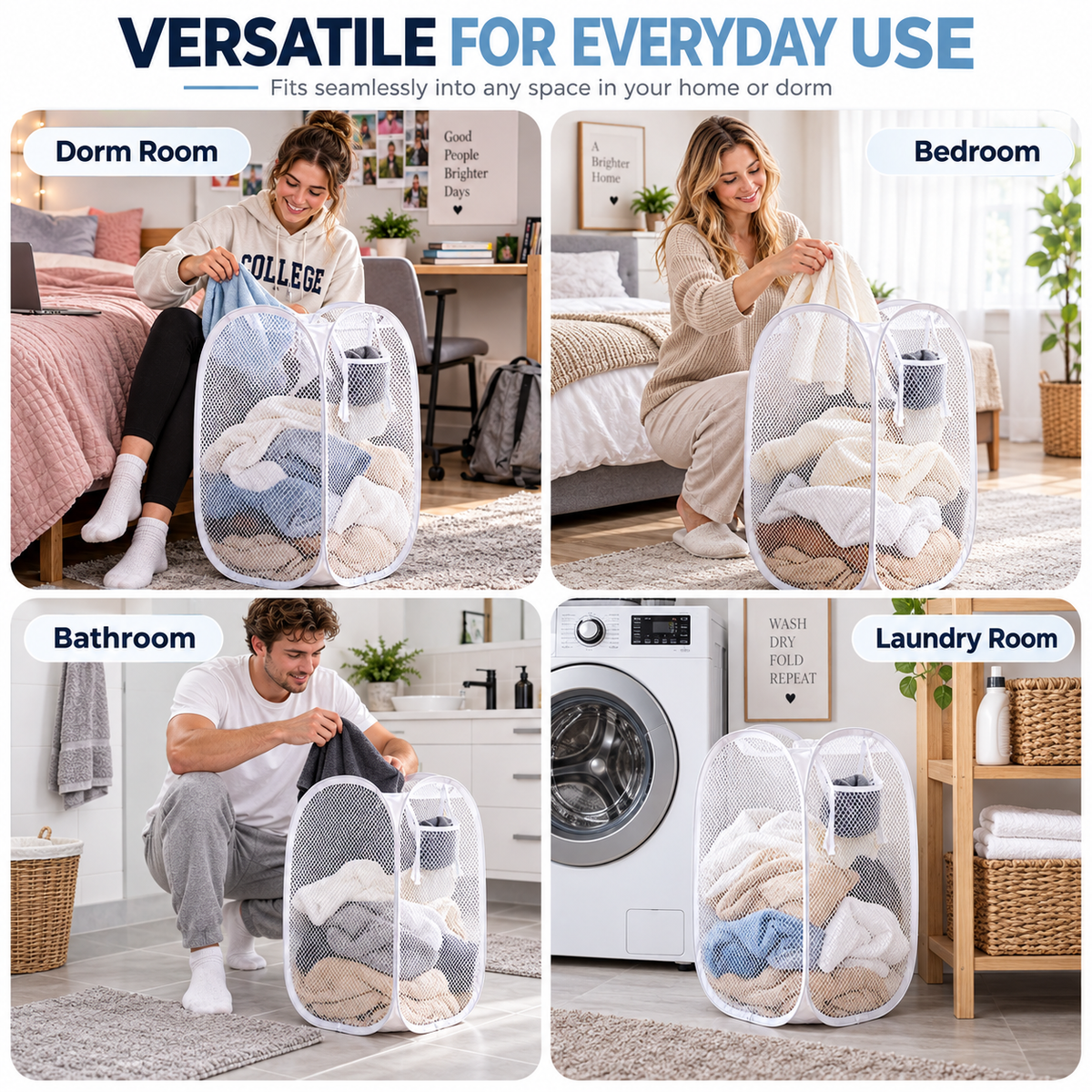 Organize Laundry Instantly! No-Clutter Collapsible Mesh Hamper