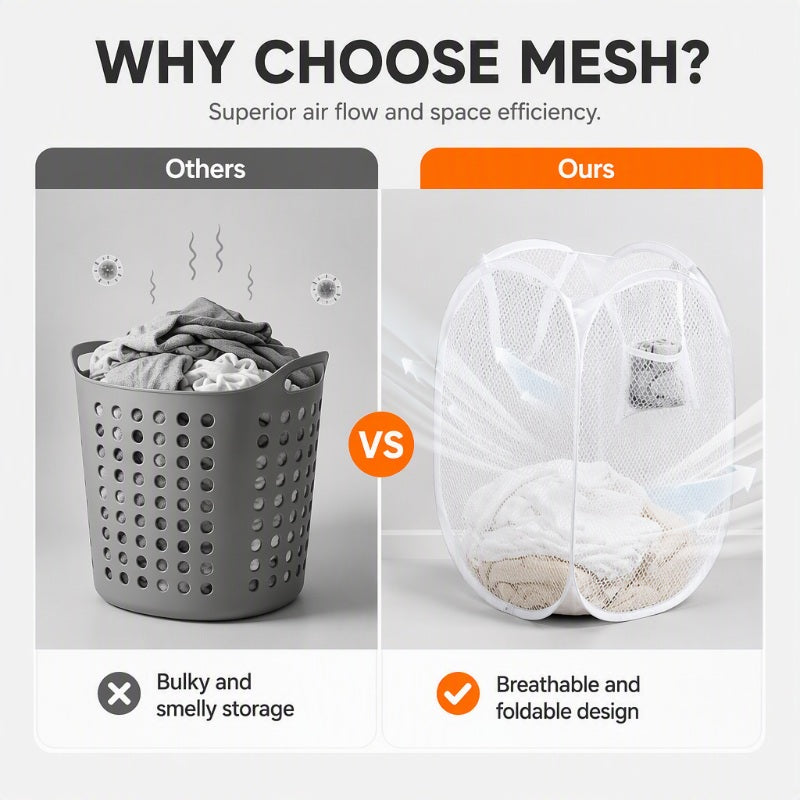 Organize Laundry Instantly! No-Clutter Collapsible Mesh Hamper