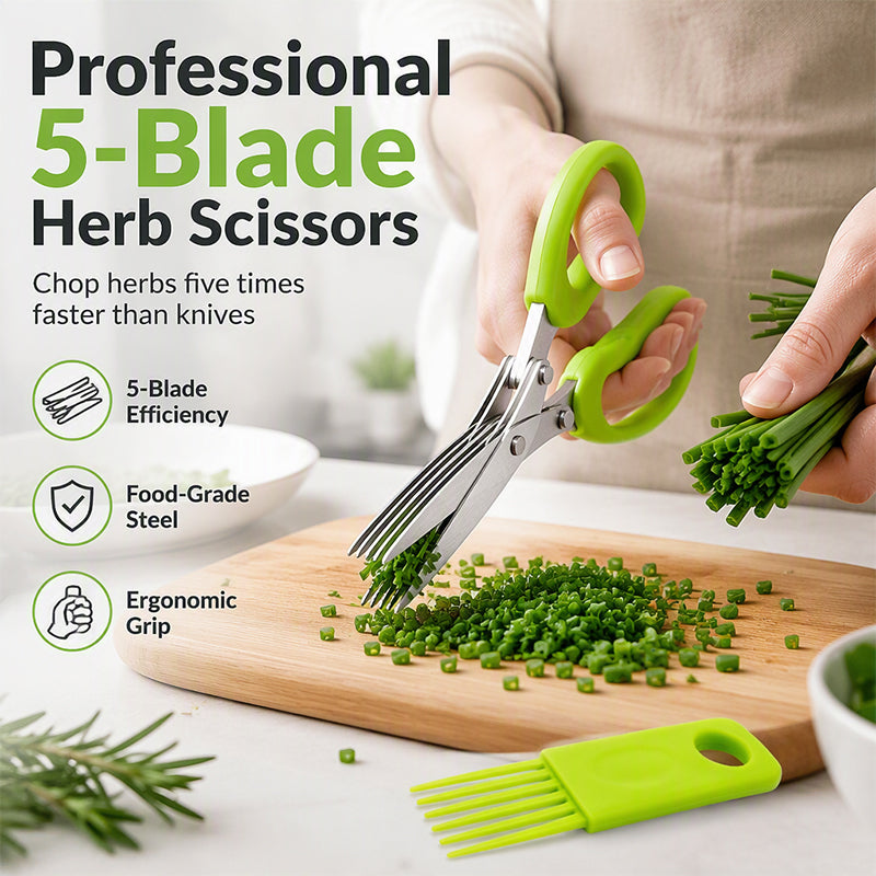 Snip Any Herb Instantly! No-Repeat 5-Blade Kitchen Shears