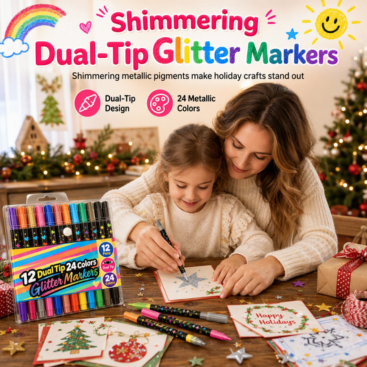 Create Shimmering Art Instantly! 24-Color Dual-Tip Glitter Markers