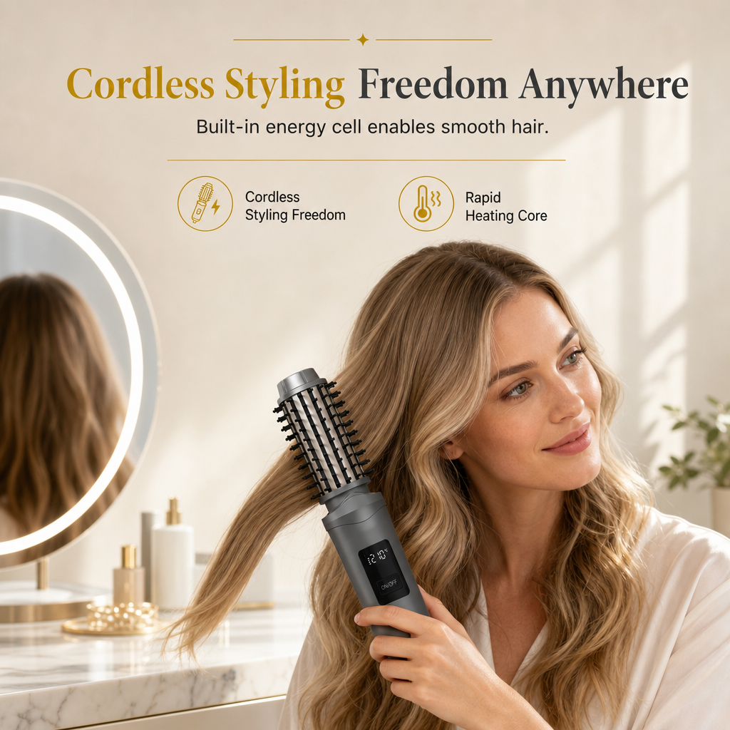 Style Hair Instantly! No-Cord 2-in-1 Straightener Brush