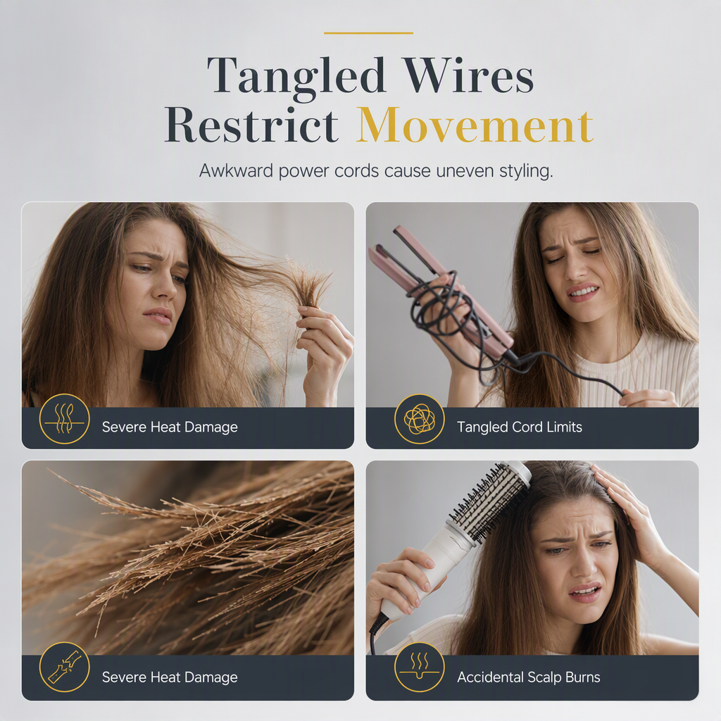 Style Hair Instantly! No-Cord 2-in-1 Straightener Brush