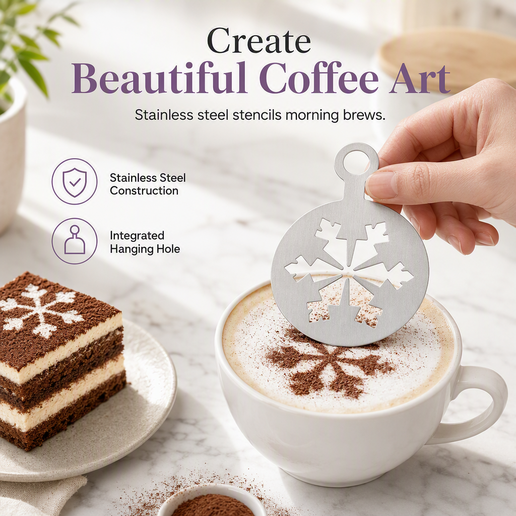 Create Coffee Art Instantly! Stainless Steel Latte Stencil Template
