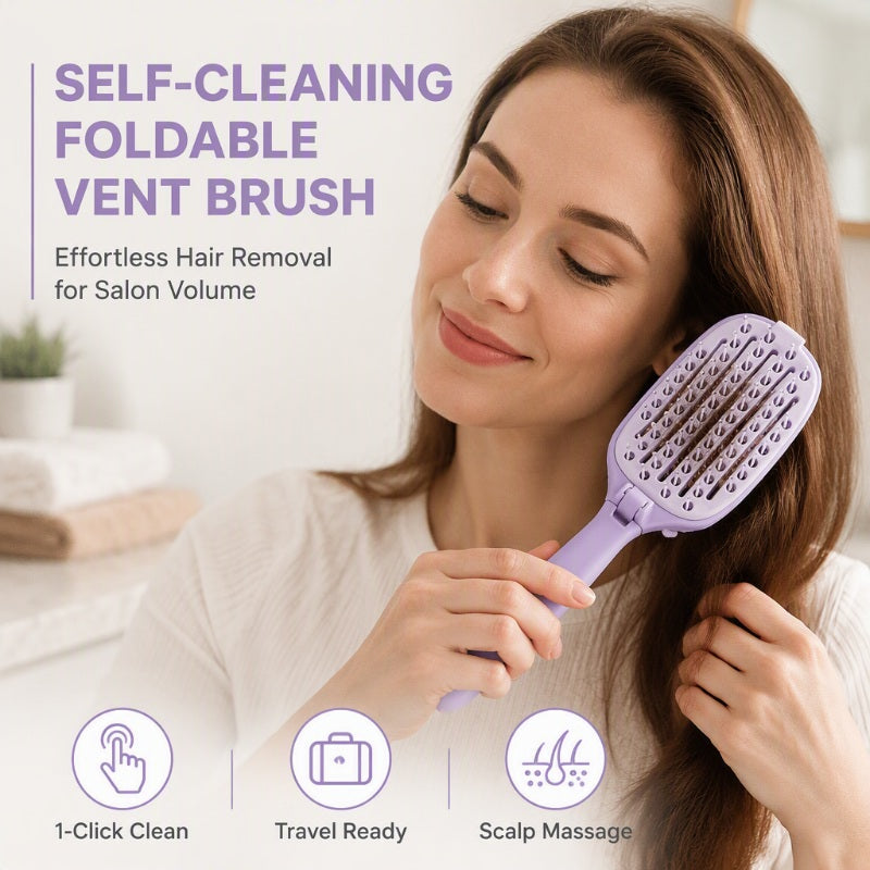 Brush & Fold Instantly! No-Fuss Self-Cleaning Vent Hairbrush
