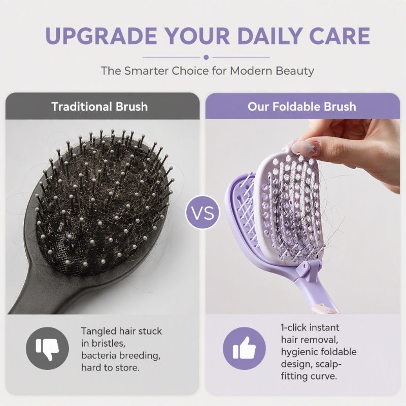 Brush & Fold Instantly! No-Fuss Self-Cleaning Vent Hairbrush