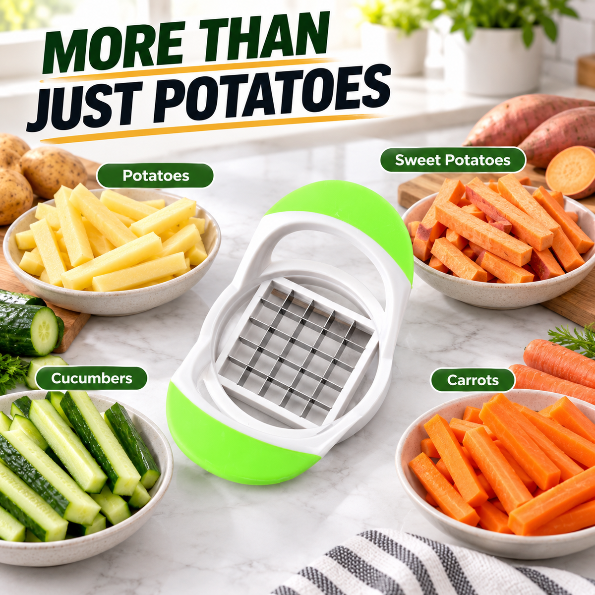 Cut Fries Instantly! No-Mess One-Press Stainless Fry Cutter
