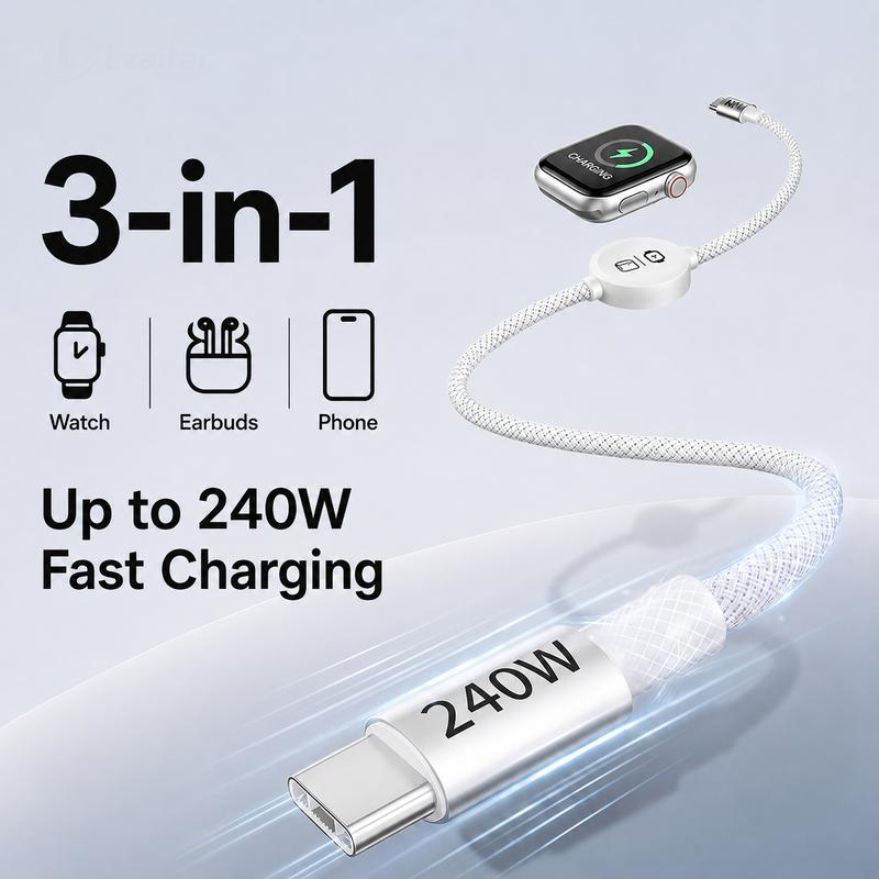 Charge Multi-Devices Instantly! No-Clutter 240W Braided Cable