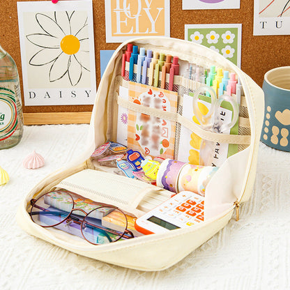 Large Capacity Compartment Zipper Pencil Pouch