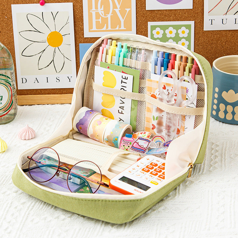 Large Capacity Compartment Zipper Pencil Pouch