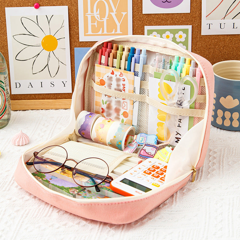 Large Capacity Compartment Zipper Pencil Pouch