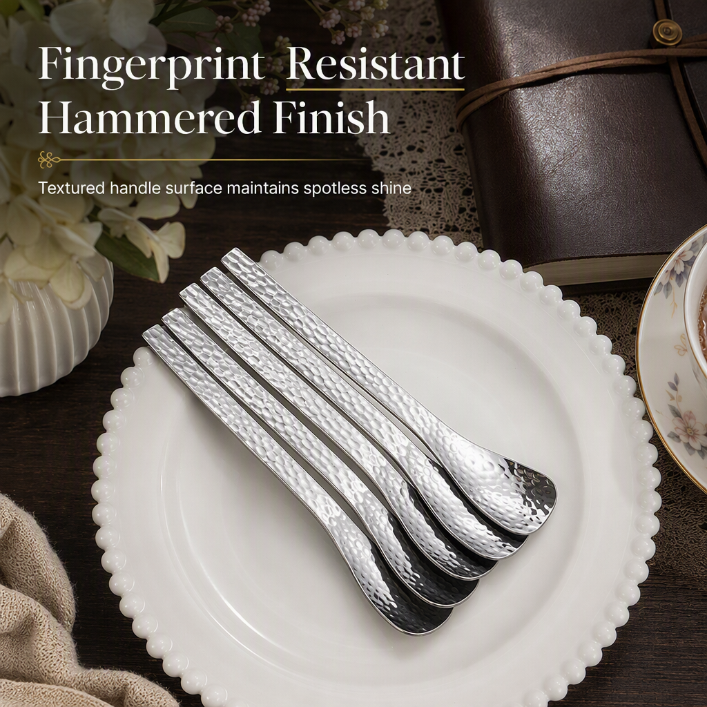Scoop Desserts Elegantly! No-Smudge Hammered Steel Spoon