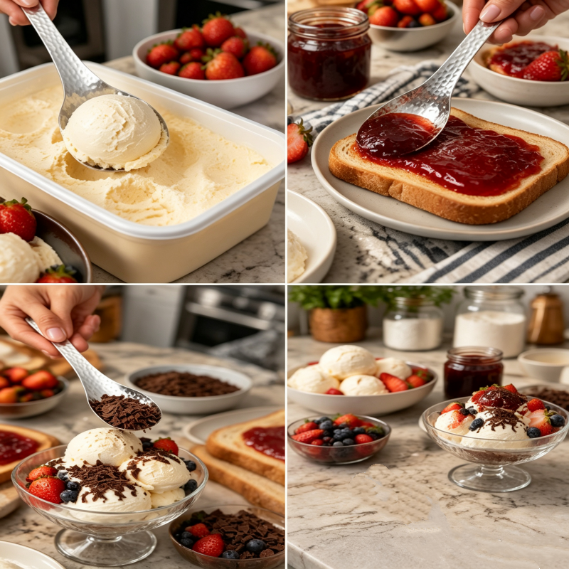 Scoop Desserts Elegantly! No-Smudge Hammered Steel Spoon
