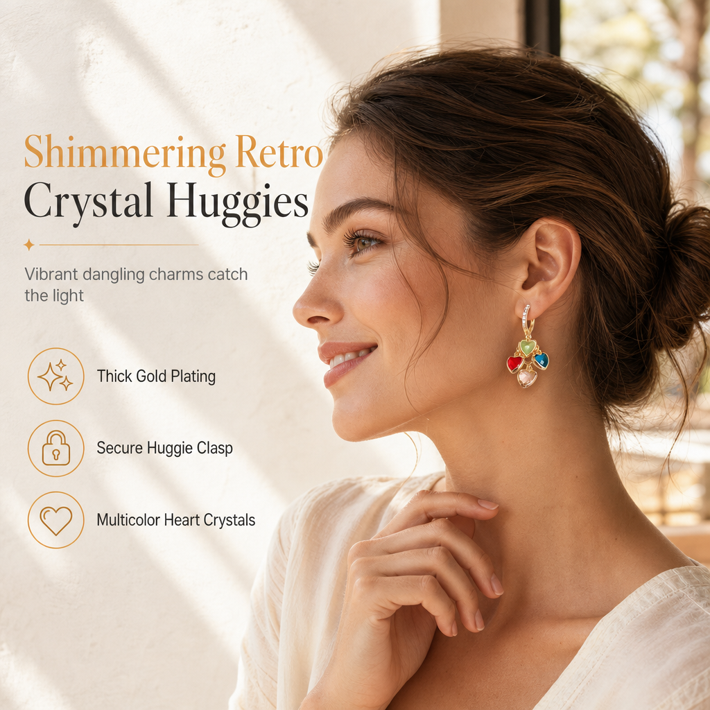 Add Retro Sparkle Instantly! Multicolor Heart Drop Earrings